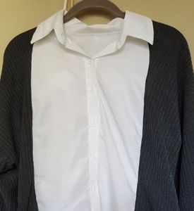 White Button down Shirt with knit sleeves/sides